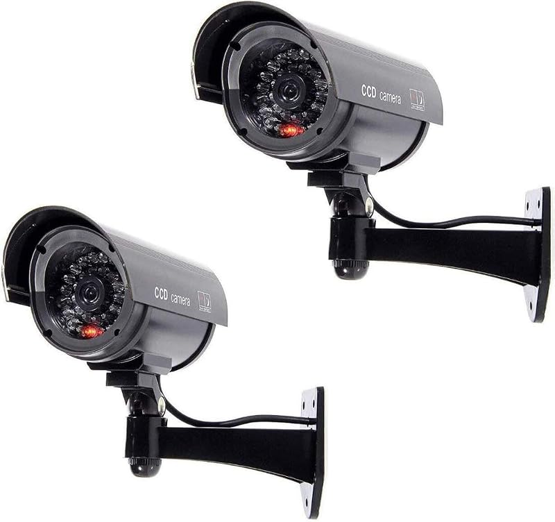 BW 2pcs 1100B Fake CCTV Security Camera Imitation with Flashing Light Black