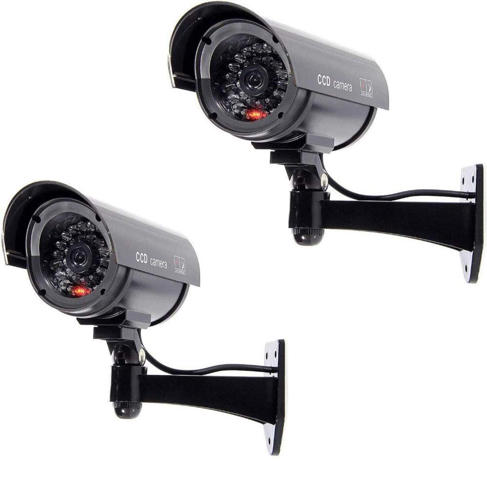 BW 2pcs 1100B Outdoor Indoor Fake Dummy Imitation CCTV Security Camera with Blinking Flashing Light Bullet Shape Black