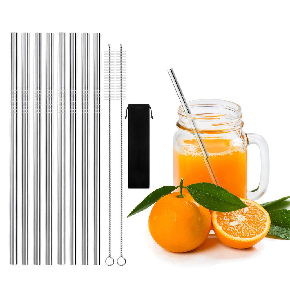 8 PCS Stainless Steel Straws, YOCZOX Reusable Metal Straws 8.5" with 2 Cleaning Brush & Pouch for 20oz Tumblers Rumblers Mugs, Smoothie, Milkshake, Cold Beverage, Cocktail & Hot Drinks