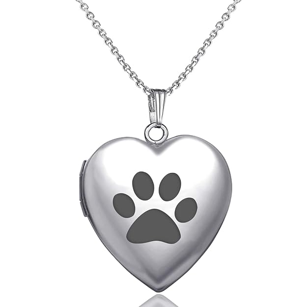 Love Heart Locket Necklace That Holds Pictures Pet Dog Paw Engraved