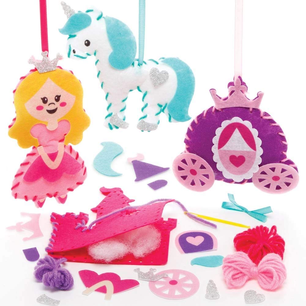Baker Ross FE505 Princess Sewing Decoration Craft Kits - Pack of 4, Sewing Set for Children, Creative Activities for Kids, Ideal Arts and Crafts Project