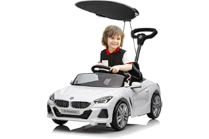 Voupou Kids Push Car,3-in-1 Ride-on Car for Toddlers 1-5,Licenced BMW Z4 Baby Toys Car with Seat Belt,Canopy,Adjustable Push Rod,Horn,Music,and Silent Wheel -Ideal Stroller Substitute for Boy and Girl