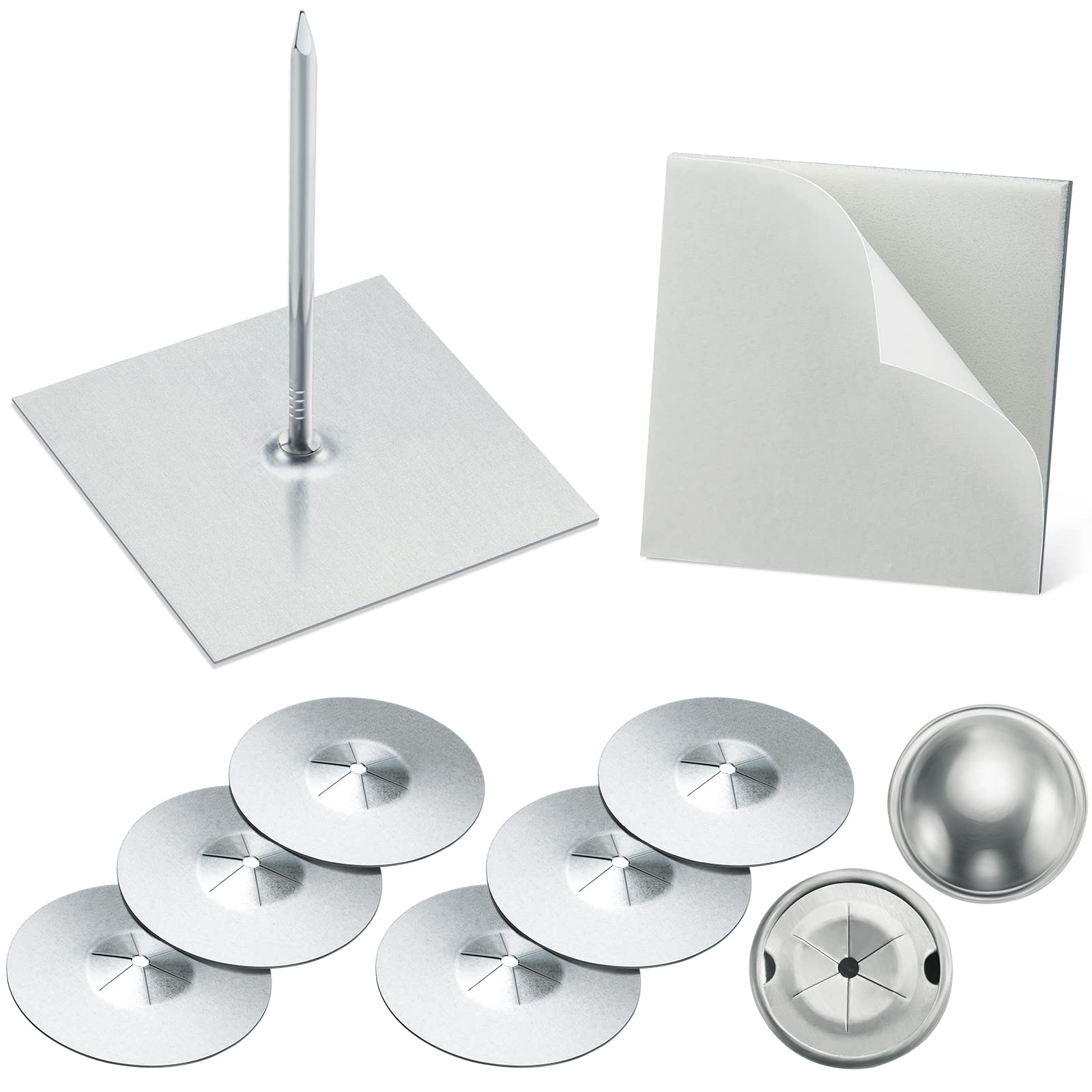 Photo 1 of 300 Pieces/ 100 Set Perforated Self Stick Insulation Pins 2-1/2 Inch, 1.5 Inch Self Locking Washers Round, 7/8 Inch Aluminum Insulation Dome Cap Washers for Wall and Ceiling