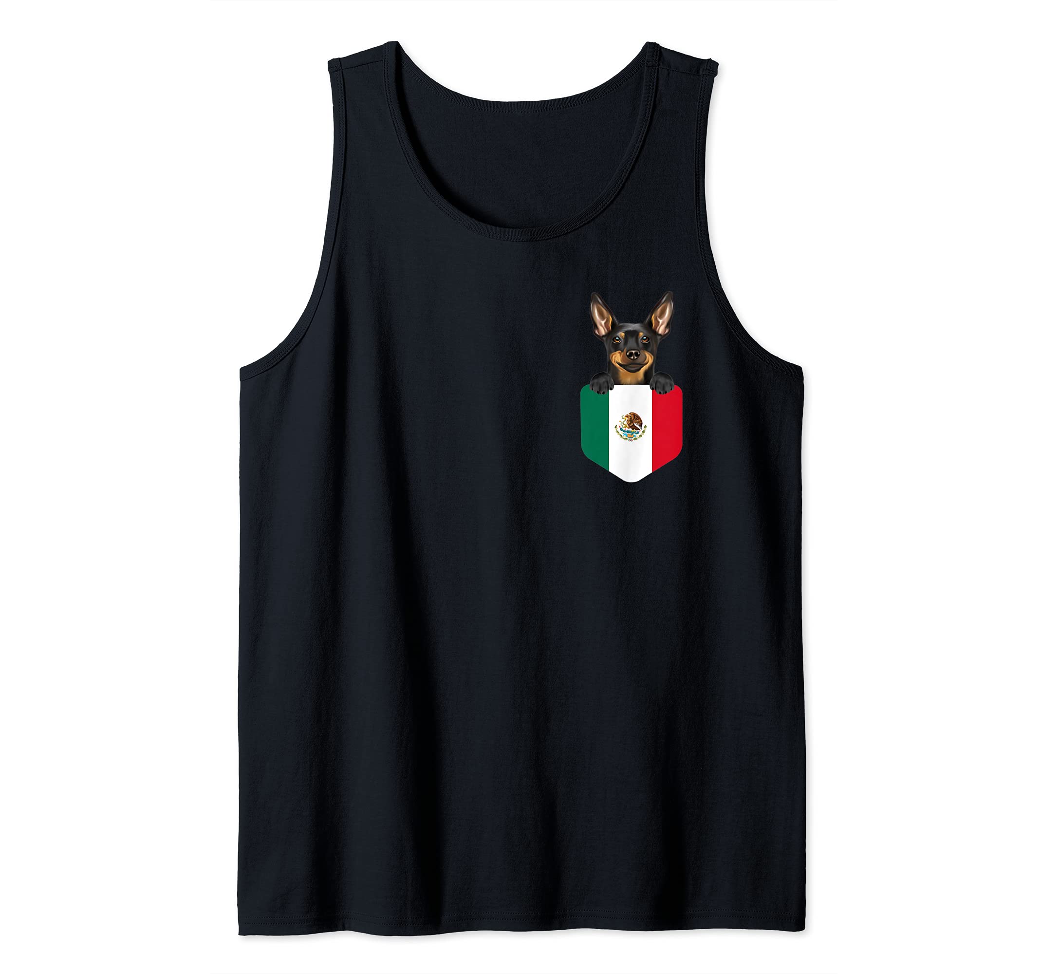Mexico Flag Miniature Pinscher Dog In Pocket Tank Top