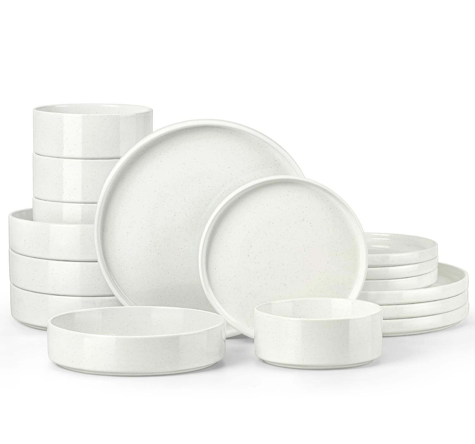 Photo 1 of ***MISSING PIECES*** Stoneware Dinnerware Sets for 4 with Pasta Bowl, Onader 8 Piece Plates and Bowls Dish Set, Speckled Kitchen Dishware Dining Ware, Microwave & Dishwasher Safe - Cloud White