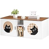 HOOBRO Double Cat Litter Box Enclosure with Middle Storage Shelf, Dual Hidden Litter Box Furniture, Unique Patterned Litter B