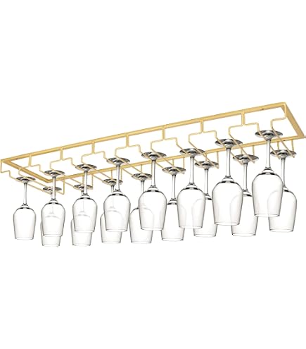 Abcsea Under Cabinet Wine Glass Rack - Black Cast Iron Stemware Holder, 3 Rows, 35cm With Screws