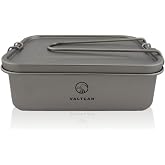 Valtcan Titanium Lunch Bento Storage Box 1200ml 40 oz Grade 1 Airtight Locking Lid Leakproof Foldable Handle Reheatable on Fire Ultralight 254g Camping Office Meal Prep Food Container Dishwasher Safe