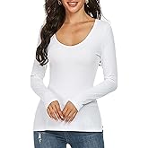 WOSALBA Womens Scoop U Neck U Back Reversible Long Sleeve Soft Stretch Layer Tee Shirts