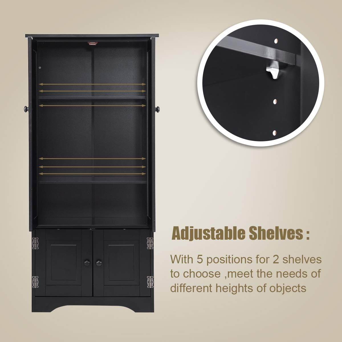 Giantex Accent Floor Storage Cabinet Adjustable Shelves Antique 2-Door Low Floor Cabinet Pantry 24" Lx13 Wx49''H (Black): Kitchen & Dining