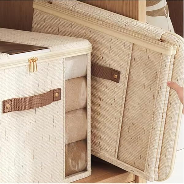 NEXBRILANT 3PCS STORAGE BINS, FOLDABLE STORAGE BASKETS LID CLEAR WINDOW FOR ORGANIZING TOYS, BOOKS, SHELVES, CLOSET, LARGE STORAGE BOX WITH ROPE HANDLES, STURDY ORGANIZER BINS (EXTRA LARGE)