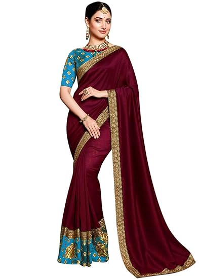 women's embroidery and Lace worked multi coloured silk saree for women