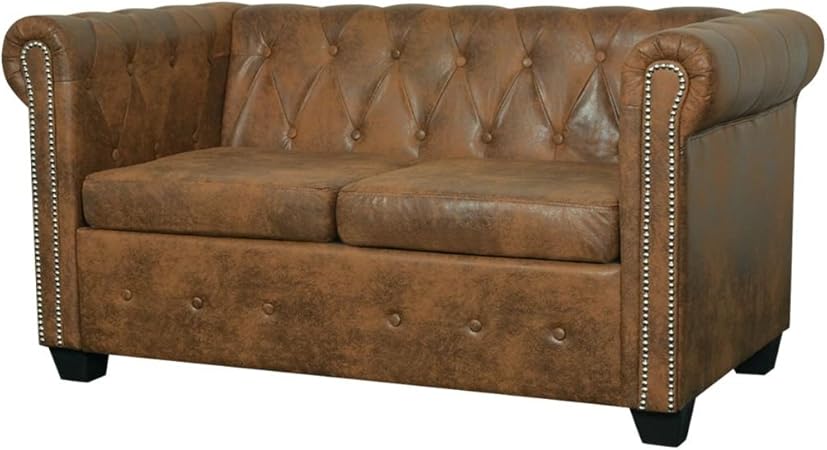 vidaXL Sofá Chesterfield 2 Plaza Cuero Artificial Marrón Sillón Asiento