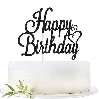 Black Glitter Happy Birthday Cake Topper, Birthday Party Decorations Supplies