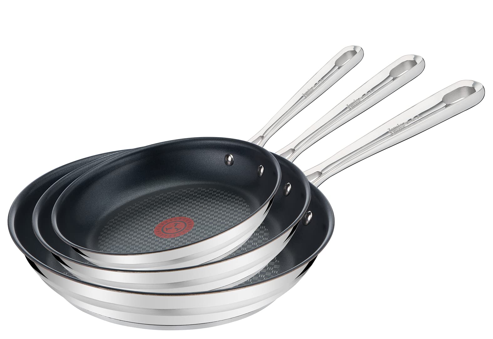 Tefal Jamie Oliver E011S3 3-Piece Pan Set 20 cm, 24 cm & 28 cm Frying Pans Induction Stainless Steel Red