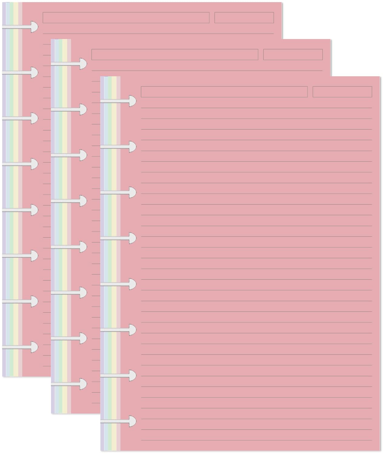 Photo 1 of (3-Pack) Junior Size TUL Discbound Lined Refill Paper, 8-Disc Disbound Insert, 5 Colors(60 Sheets/Color), Total 300Sheets / 600Pages, 110gsm Thicker Paper, 5.8'' x 8.2''