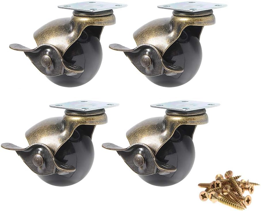Castor Wheels 360 Degree Swivel Plate Hooded Ball Shaped Brake Castors Hardwood Floor Protect 4 Pack(2" Plate with Brake)