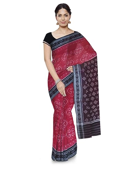 Odisha handloom Sambalpuri Handloom Womens Cotton Saree (Black & Maroon)