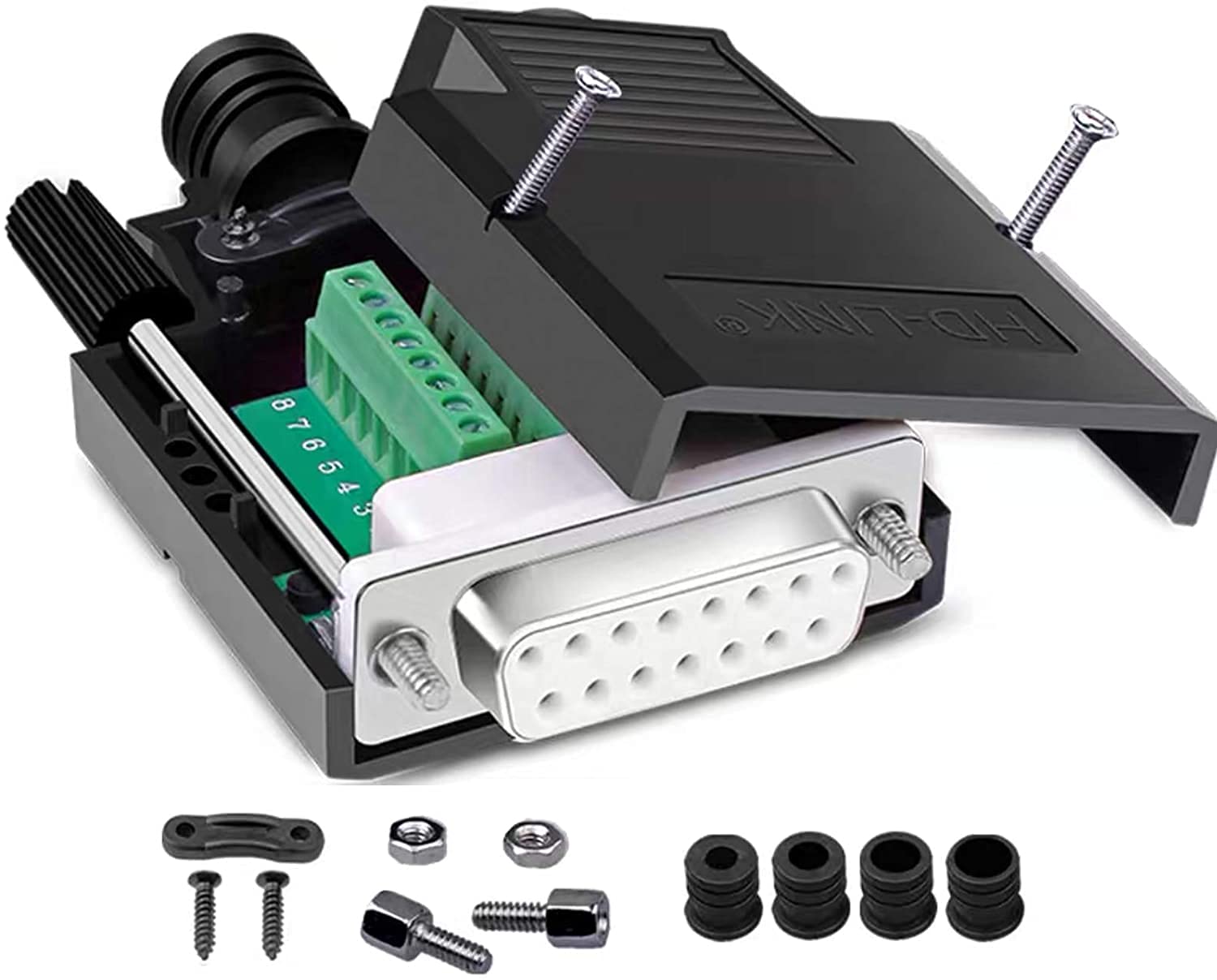 PENGLIN DB15 Solderless Female Connector RS232 D-SUB Serial Adapters, 16mm thinner 15 Pins Solderfree Breakout Board Connector with Case Accessories