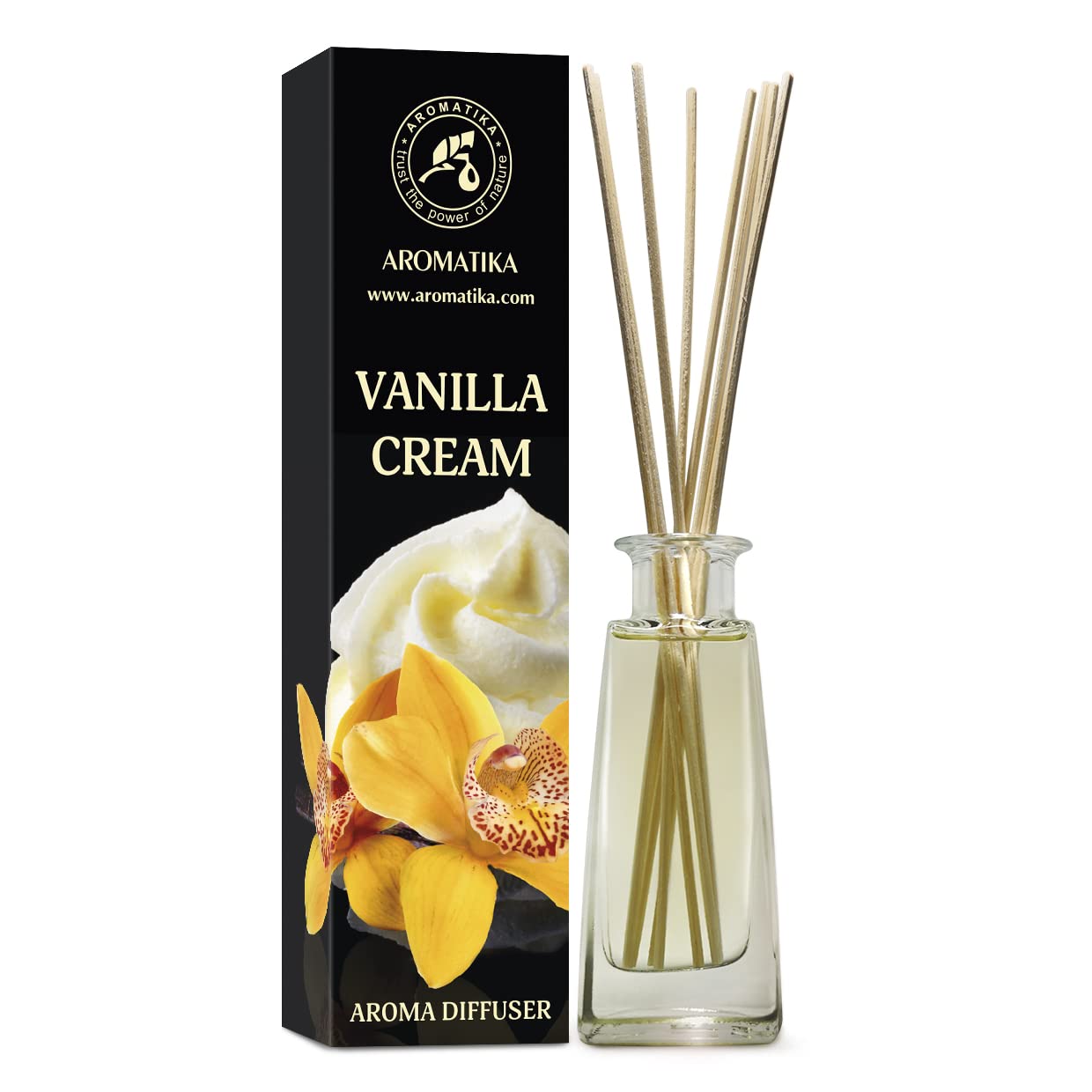 AROMATIKA Vanilla Cream Reed Diffuser 100ml – Scented Diffuser with Sticks, Long Lasting Room Fragrance & Air Freshener, Warm Aromatherapy Scent for Home, Office & Spa, Gift Idea