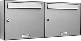 AL Briefkastensysteme 2er Briefkastenanlage Edelstahl, Premium Doppel-Briefkasten DIN A4, 2 Fach Postkasten modern Aufputz