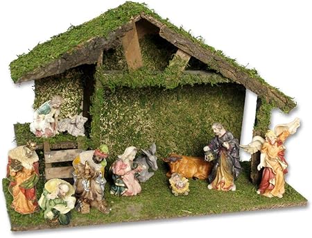Immagini Capanne Natalizie.Vetrineinrete Capanna In Legno Per Natale Con Muschio Presepe Con Scala Con Nativita Statue Statuine Re Magi Pastori 10 Pezzi Decorazioni Natalizie 47053 A65 Amazon It Casa E Cucina