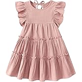 USKIDKK Little Girls Dresses Linen Ruffle Sleeveless Casual Dress Kids Summer Beach Clothes Sundress