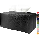 Tissue Box Holder Rectangular Leather &ndash; with Bottom Belt [JESMINI, Black] Modern Long PU Leather Rectangle Tissue Box Cover Holder Decorative for Bathroom Vanity Countertop/Night Stands/Office Desk