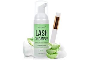 AUREVE Lash Shampoo for Lash Extensions 60 Ml/2fl.oz Eyelash Extension Cleanser Oil Free Lash Cleanser for Eyelash Care, Gentle Foaming Eyelash Shampoo with Brush for Salon Home Care (Aloe 60ml)