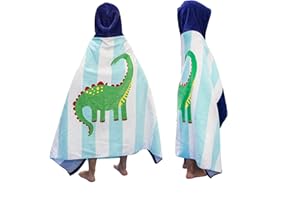 BANGSAUR Kids Hooded Beach Bath Towels, 100% Cotton 50"x30" Wrap Blanket, Toddlers Boys 3-12 Years Coverup Towel Striped Dinosaur