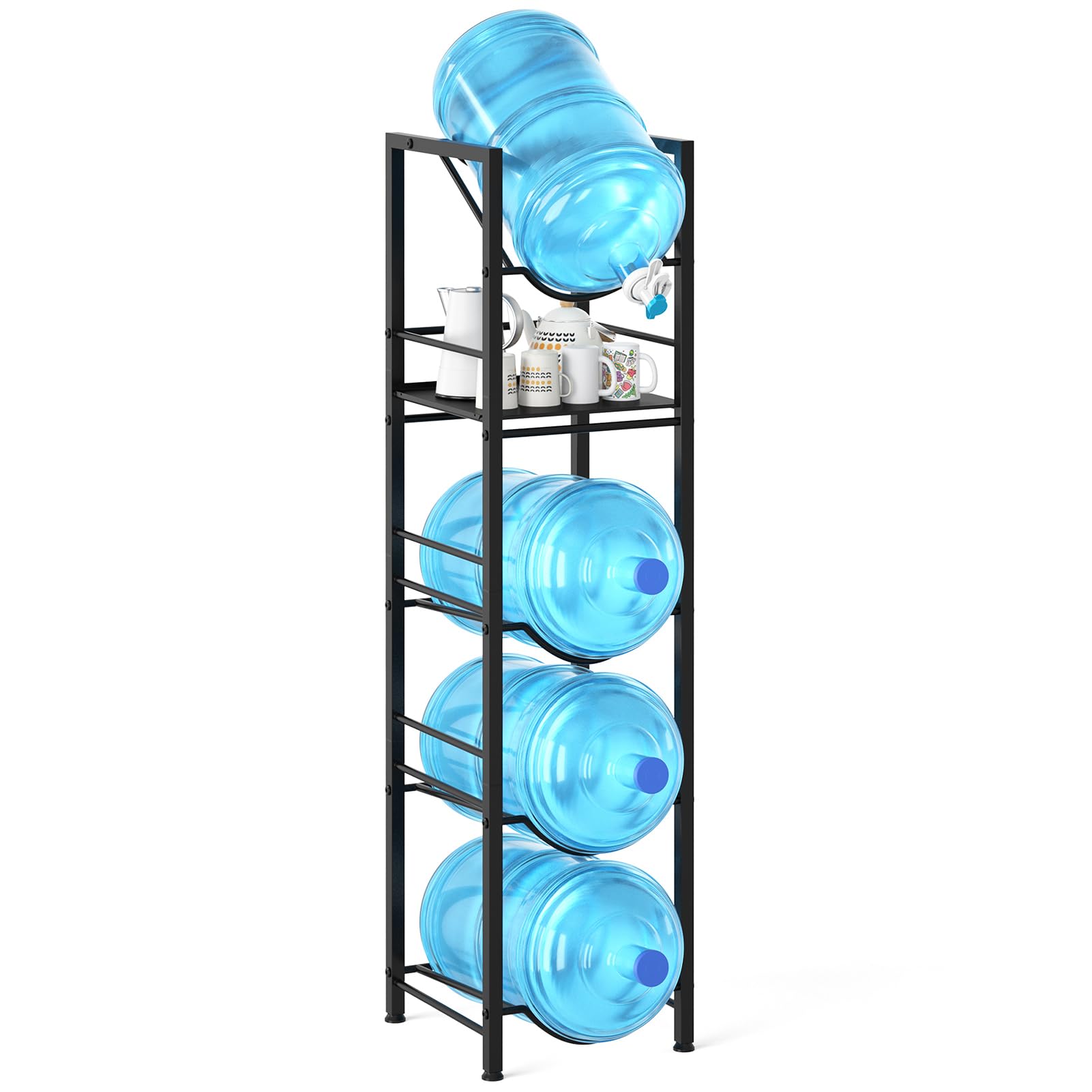 Photo 1 of Eocnrhe 2-In-1 5 Gallon Water Jug Holder, 5 Tier Water Jug Stand Holder with 1 Dispenser Valves, 5 Gal Water Bottle Storage Rack Organizer for Kitchen, Office, Garage