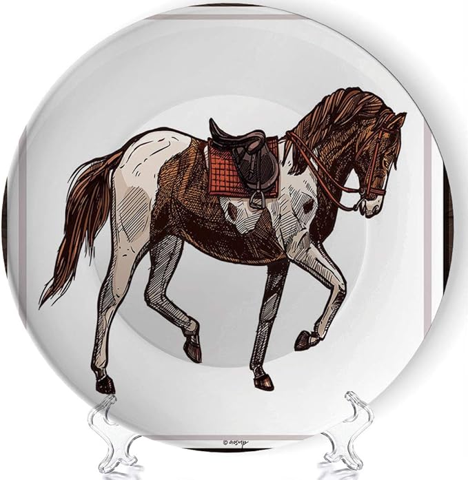 ALUONI Decorative Plate, Hand Drawn Horse Riding Horseback Equipment Plates