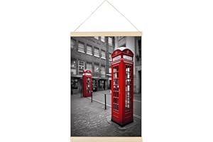 BTCOWZRV London Red Telephone Booth Magnetic Poster Hanger Frame Wood Pictures Frame Painting 23.6x15.7 Inch Canvas Art Decor