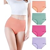 wirarpa Women's Cotton Underwear High Waisted Ladies Panties Full Coverage Briefs 4 Pack (Regular & Plus Size)