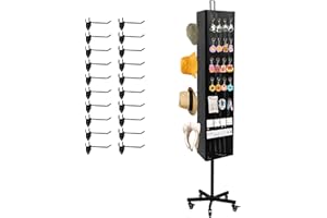 NectaCol Triangular Metal Pegboard Panels Display with Base and Pole, Black Pegboard Display Stand with Wheels, Jewelry Display Rack, Art Display Stand, Extra 20 pieces Hooks