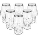 Cabilock 6Pcs Transparent Skull Beverage Bottles Halloween Themed Refillable Juice Containers with Lids Multi Function Drinking Bottles for Parties and Events