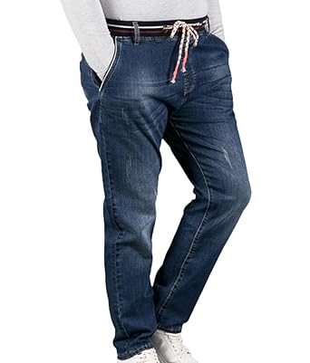 Sentao Herren Jeans Casual Hose Elastischer Bund Mit Kordelzug Übergröße Elastizität Jogging Jeans