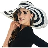 HISSHE Noble Straw Wide Brim Hat Floppy Beach Sunhat with White Brim