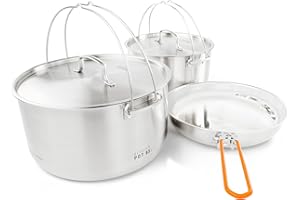 GSI Outdoors Glacier Stainless Troop Cookset, Compact Pan & Pot Camping Set, for Travel and Outdoors (8-10 People)