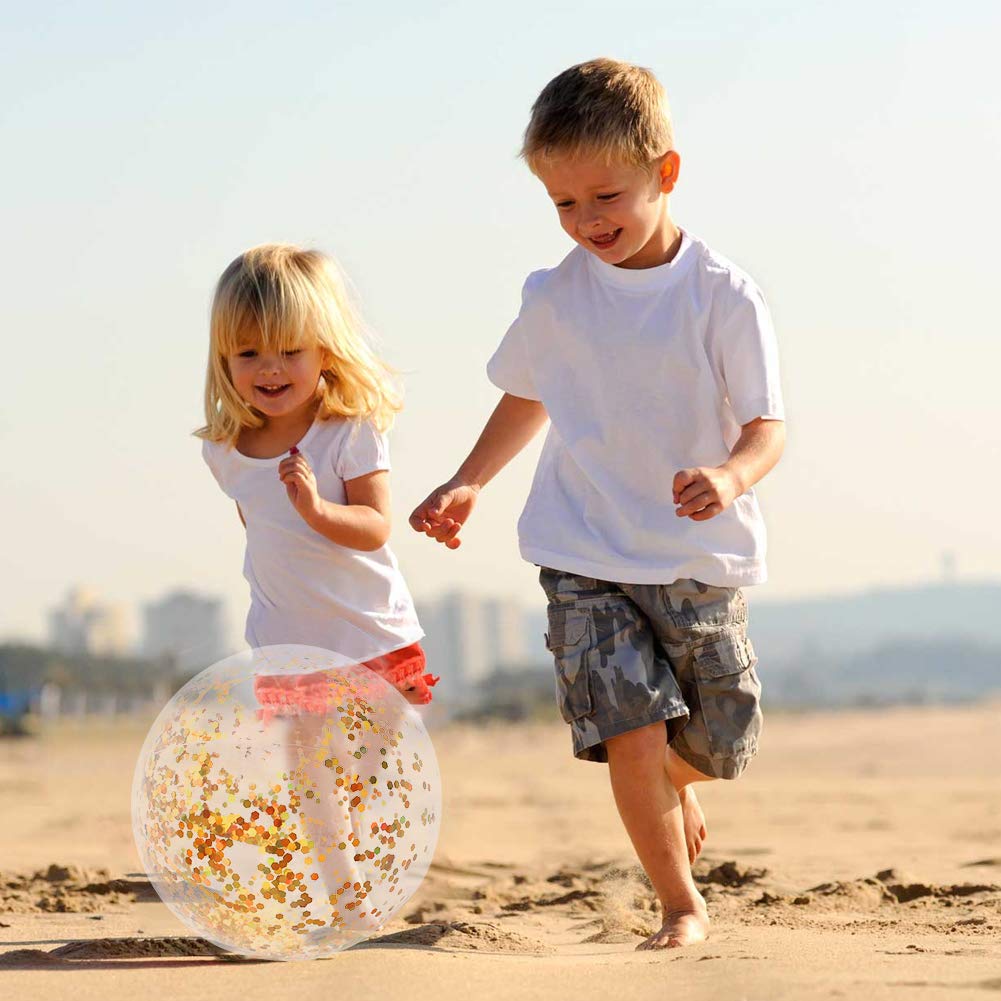 AMOR PRESENT Beach Ball, 16Inch Inflatable Glitter Swimming Pool Balls for Beach Party Favor