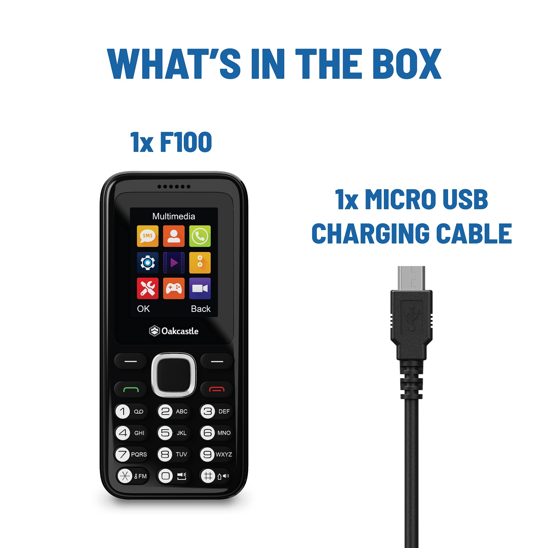 Oakcastle F100 | Handy Günstig mit Dual-SIM & Micro SD | Bluetooth & 7 Tage Akkulaufzeit baustellenhandy | Medien & Spiele | Seniorenhandy ohne vertrag | Prepaid Tastenhandy