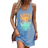 Summer Tank Dress for Women Sunset Palm Beach Vacation Mini Sundress