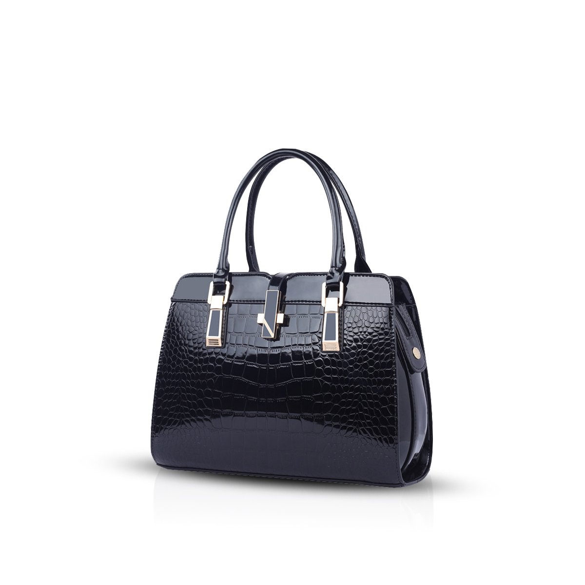 Nicole&Doris Ladies Handbags Fashion Zipper top Handle Bag Leather Shoulder Messenger Bag for Women(Black)