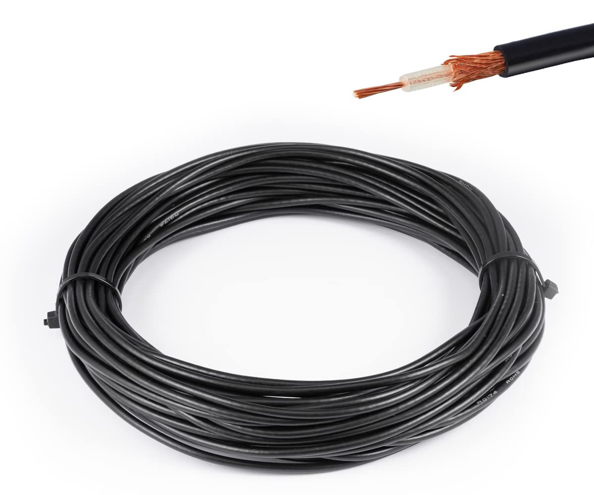 Vecys RG174 RF Coaxial Cable Black 50ohm 49.2FT/15M