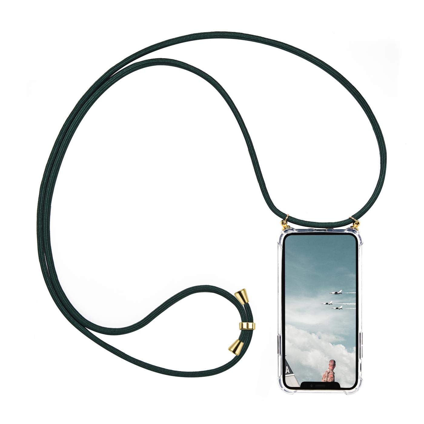 Verco Necklace Case for iPhone 8 Plus, Shockproof Phone Silicone Cover for Apple iPhone 7 Plus Bumper with Neck Cord Rope[Adjustable Length Lanyard], Green