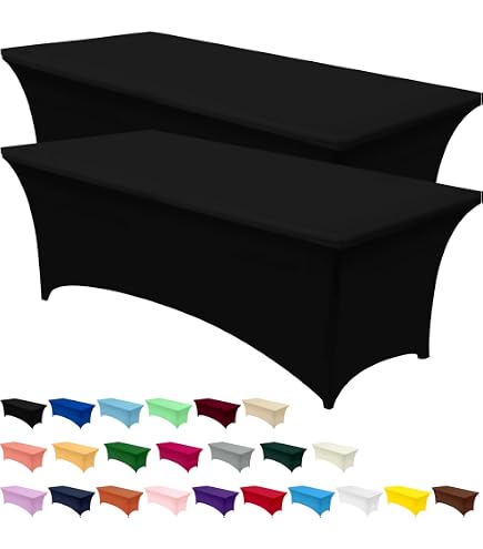 BRILLMAX 4-Pack Black Fitted Spandex Table Covers - 8ft Stretch Tablecloths For Rectangle Tables, Wrinkle-Free, Washable - View #7