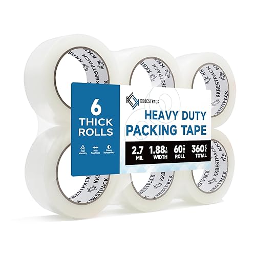 KKBESTPACK Heavy Duty Packing Tape, 6 Rolls – 1.88" x 60 Yards – Clear Shipping & Packaging Tape for Moving Boxes & Storage
