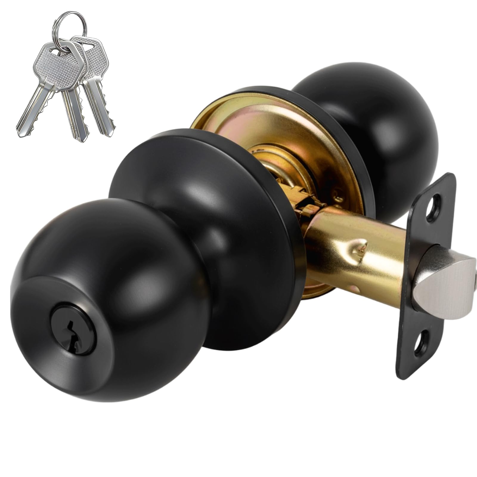 Photo 1 of RAFECIEE Matte Black Door Knobs with Lock and Key?Exterior and Interior Door Lock for Bedroom, Entry Door Handle for Front Door