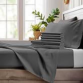 Bamboo Bay 6 Piece King Size Sheet Set, 100% Viscose Made from Bamboo, Breathable, Ultra Soft Cooling Bed Sheets for Hot Sleepers, Beddings with Deep Pockets Fit 16" Mattress, Dark Grey