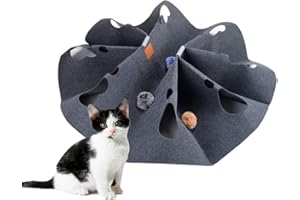 AMYESE Cat Activity Play Rug, Interactive Puzzle Play Blanket with Fur Balls, Scratch-Resistant Bed Mat Hunt and Chase Center